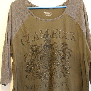 Lane Bryant 14/16 1X Green/Gray 100% Cotton 3/4 Sleeve Tunic TShirt (117)